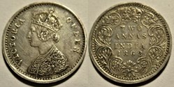 Victoria - Two Annas 1862 Madras - British India