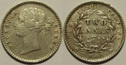 Victoria - Two Annas 1841 Calcutta - East India Company (ex.3)