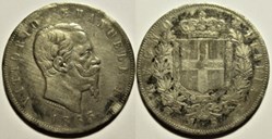 1865 Regno d'Italia, 5 Lire, Torino - Vittorio Emanuele II