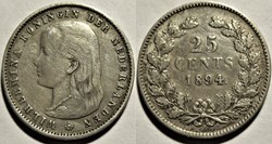 Wilhelmina of Nederland - 25 Cents 1894