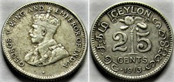 George V - 25 Cents 1913 - British Ceylon