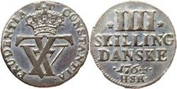 Frederik V Denmark - 4 Skilling Dansk 1764