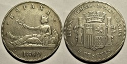 1869 - 5 Pesetas - Provisional Government of Spain