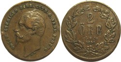 Oscar I of Sweden - 2 Öre 1858/7