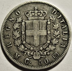 1863 Royaume d'Italie, 50 Centesimi, Milano - Vittorio Emanuele II
