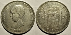1889 - 5 Pesetas - Alfonso XIII de España