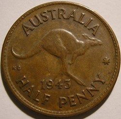 George VI - Half Penny 1943 Melbourne - Australia