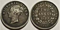 Victoria - Two Annas 1841 Calcutta - East India Company (ex.4)