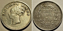 Victoria - Two Annas 1841 Calcutta - East India Company (ex.5)