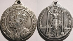George VI & Elizabeth Crowned 1937 - Silvered Medallion, Britannia - UK
