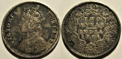 Victoria - Two Annas 1884 Bombay - British India