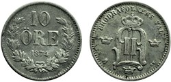 Sweden - Oskar II - 10 Öre 1874