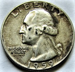 1959 Quarter Dollar - Type B - Doubling Wreath & Date