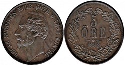 Sweden - Oscar I - 5 Öre 1858/7