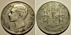 1876 - 1 Peseta - Alfonso XII de España (ex.2)