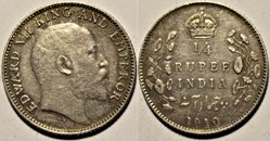 Edward VII - 1/4 Rupee 1910 Calcutta - Empire of India