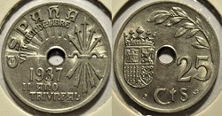 1934 Spain 25 Centimos - 2nd Triumphant Year, F. Franco