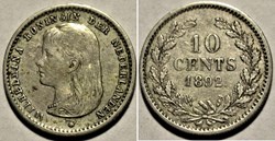 Wilhelmina of Nederland - 10 Cents 1892
