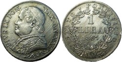 Pio IX, Papa - 1 Lira 1867, Anno XXI - Vaticano