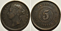 Victoria - Five Cents 1877 Heaton - Mauritius Island