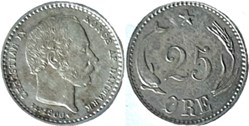Christian IX Denmark - 25 Øre 1900/800 Overdate
