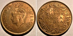George VI - One Quarter of Anna 1941 Calcutta - British India