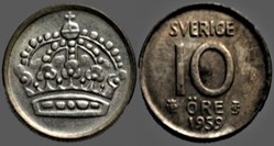 Gustaf VI Adolf of Sweden - 10 Öre 1959