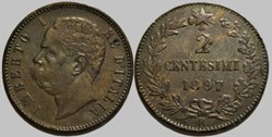 1897 Regno d'Italia, 2 Centesimi, Roma - Umberto I