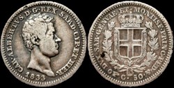 1833 Royaume de Sardaigne - 50 Centesimi, Torino - Carlo Alberto
