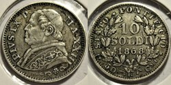 Pio IX, Pope - 10 Soldi 1868, Anno XXIII - Vaticano