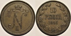Nicholas II of Russia - 10 Penniä 1895, Grand Duchy of Finland