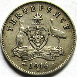 George V - Three Pence 1916 Melbourne - Australia
