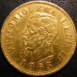 1863 Royaume d'Italie, 10 Lire, Torino - Vittorio Emanuele II