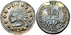 California Gold Half Dollar 1854 - Token Indian & Bear