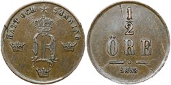 Sweden - Oscar I - 1/2 Öre 1858/7 (Overdate)