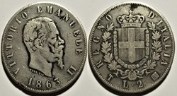 1863 Regno d'Italia, 2 Lire, Torino- Vittorio Emanuele II