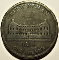 1814 One Penny Token - Workhouse of Birmingham, Great Britain