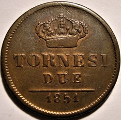 1851 Royaume de Naples, 2 Tornesi - Ferdinando II