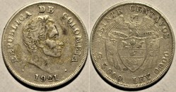 20 Centavos 1921 - Simon Bolivar, Colombia