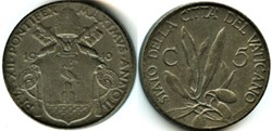Pio XII, Papa - 5 Centesimi 1940 Roma, Vaticano