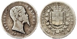 1859 Province Unite del Centro Italia, 50 Centesimi - Vittorio Emanuele II di Savoia