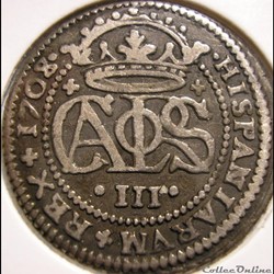 1708/7 Barcelona 2 Reales - Karl VI Habsburg - Pretendiente de España