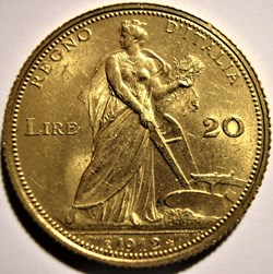 1912 Royaume d'Italie, Aratrice 20 Lire, Roma - Vittorio Emanuele III