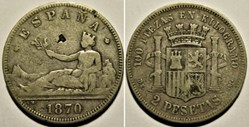 1870 (74) - 2 Pesetas - Provisional Government of Spain