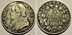 Pio IX, Pope - 5 Soldi 1866, Anno XXI - Vaticano