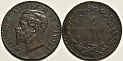 1867 Royaume d'Italie, 2 Centesimi, Milano - Vittorio Emanuele II (ex.2)