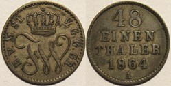 Friedrich Wilhelm - 1/48 Thaler 1864, Grand Duchy of Mecklenburg-Strelitz