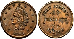 Civil War USA 1863 - Merchant Token, John Schuh's Saloon - New York