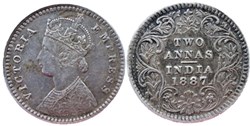 Victoria - Two Annas 1887 Calcutta - British India (ex.2)