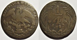 México - 1/4 Real 1832- 1st Republic - Repunched Date